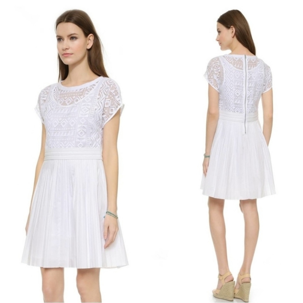 Madewell Geo Lace Eyelet Pleated Dress White